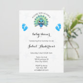 Blue Peacock Baby shower Invitation Kaart (Staand voorkant)
