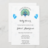 Blue Peacock Baby shower Invitation Kaart (Voorkant / Achterkant)