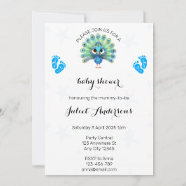 Blue Peacock Baby shower Invitation Kaart