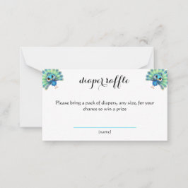 Blue Peacock Baby shower Luier Raffle Kaart Notitiekaartje