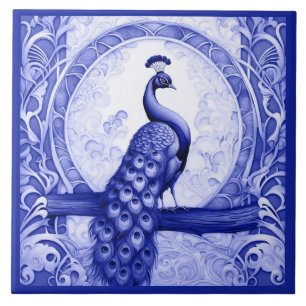 Blue Peacock Bird Art Nouveau Art Deco Tegeltje