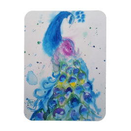 Blue Peacock Bird Lover Waterverf Art Magnet Magneet