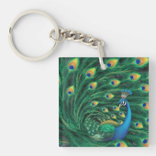 Blue Peacock Bird Sleutelhanger (Voorkant)