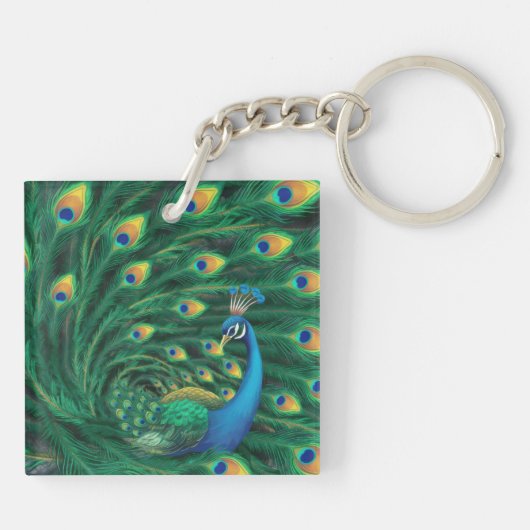 Blue Peacock Bird Sleutelhanger (Achterkant)