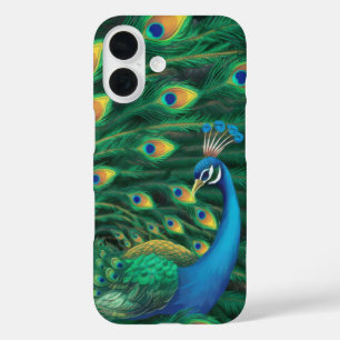 Blue Peacock Bird telefoonhoesje iPhone 16 Hoesje
