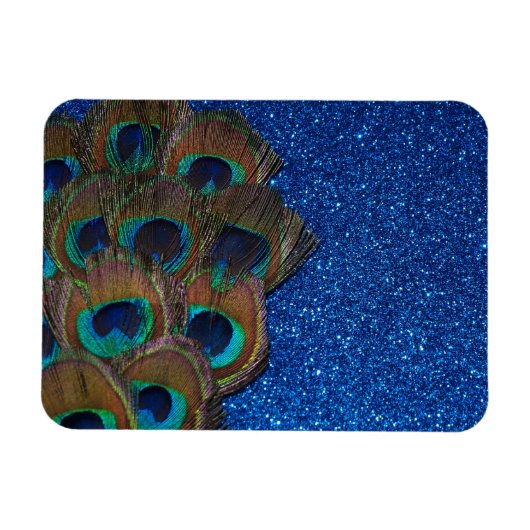 Blue Peacock Bouquet Glittery still Life Magneet (Horizontaal)