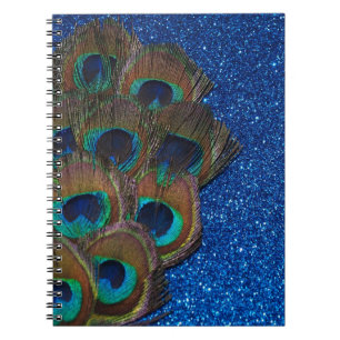 Blue Peacock Bouquet Glittery still Life Notitieboek