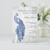 Blue Peacock Bridal Shower-uitnodiging Kaart (Staand voorkant)