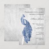 Blue Peacock Bridal Shower-uitnodiging Kaart (Voorkant / Achterkant)