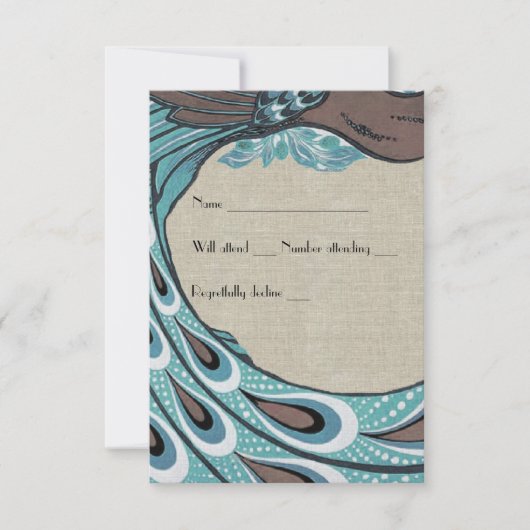 Blue Peacock Brown Linen rsvp Kaartje (Voorkant)