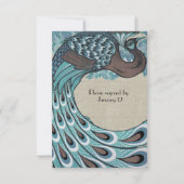 Blue Peacock Brown Linen rsvp Kaartje (Achterkant)