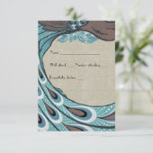 Blue Peacock Brown Linen rsvp Kaartje (Staand voorkant)