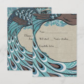 Blue Peacock Brown Linen rsvp Kaartje (Voorkant / Achterkant)