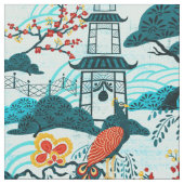 Blue Peacock Chinoiserie Fabric Stof (Close Up)