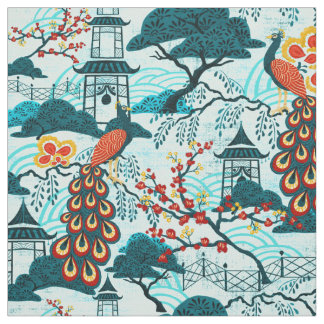 Blue Peacock Chinoiserie Fabric Stof