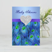 Blue Peacock Diamond Heart Baby shower Uitnodiging (Staand voorkant)