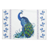 Blue Peacock en Leaves Pillow Hoesje Kussensloop (Achterkant)