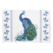 Blue Peacock en Leaves Pillow Hoesje