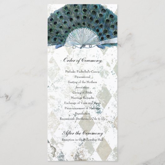 Blue Peacock Fan Wedding Programma Programmakaart (Achterkant)
