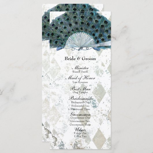 Blue Peacock Fan Wedding Programma Programmakaart (Voorkant / Achterkant)