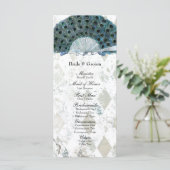  Blue Peacock Fan Wedding Programma Programmakaart (Staand voorkant)