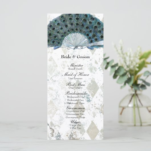 Blue Peacock Fan Wedding Programma Programmakaart (Staand voorkant)