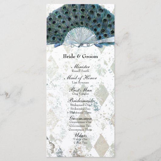  Blue Peacock Fan Wedding Programma Programmakaart (Voorkant)