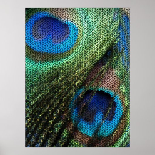 Blue Peacock Feather met Glas in lood-effect Poster (Voorkant)