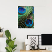Blue Peacock Feather met Glas in lood-effect Poster (Thuiskantoor)