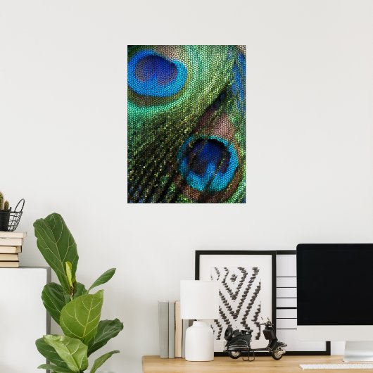 Blue Peacock Feather met Glas in lood-effect Poster (Thuiskantoor)