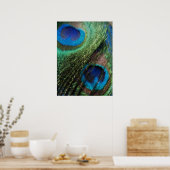 Blue Peacock Feather met Glas in lood-effect Poster (Keuken)
