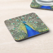 Blue Peacock Feather Plumage Bier Onderzetter (Linkerzijde)