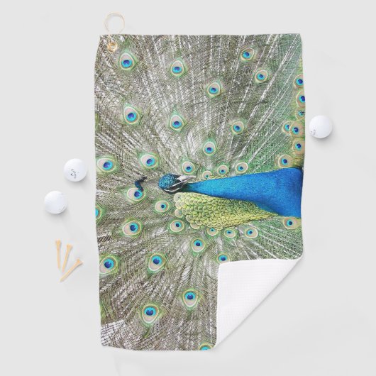 Blue Peacock Feather Plumage Foto Golfhanddoek (Insitu)