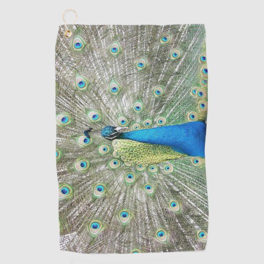 Blue Peacock Feather Plumage Foto Golfhanddoek (Voorkant)
