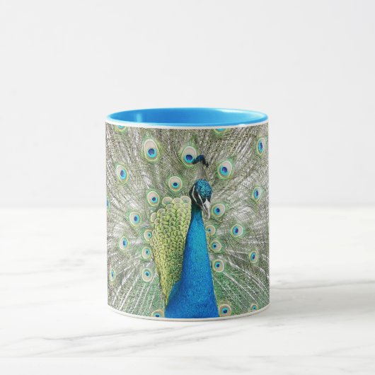 Blue Peacock Feather Plumage Foto Mok (Midden)