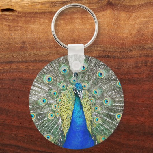 Blue Peacock Feather Plumage Foto Sleutelhanger (Achterkant)