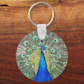 Blue Peacock Feather Plumage Foto Sleutelhanger (Voorkant)