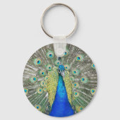 Blue Peacock Feather Plumage Foto Sleutelhanger (Achterkant)