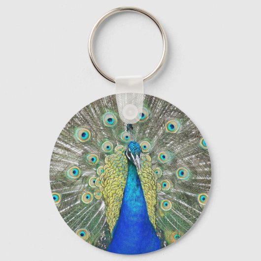 Blue Peacock Feather Plumage Foto Sleutelhanger (Achterkant)