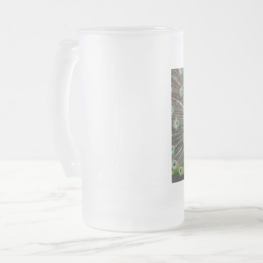 Blue Peacock Feather Plumage Matglas Bierpul (Voorkant links)