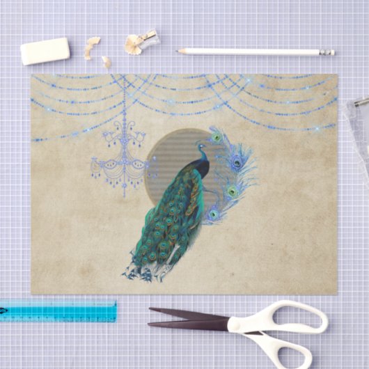 Blue Peacock Feathers Chandelier Tissuepapier (Craft)
