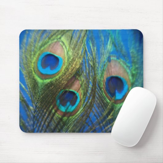 Blue Peacock Feathers Mousepad Muismat (Met muis)