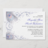 Blue Peacock Feathers Vintage bruiloft uitnodiging (Voorkant)