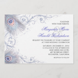 Blue Peacock Feathers Vintage bruiloft uitnodiging