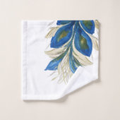 Blue Peacock Feathers Waterverf met de hand geverf Bad Handdoek (Wasdoekje)