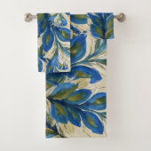 Blue Peacock Feathers Waterverf met de hand geverf Bad Handdoek (Insitu)