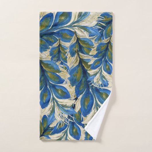 Blue Peacock Feathers Waterverf met de hand geverf Bad Handdoek