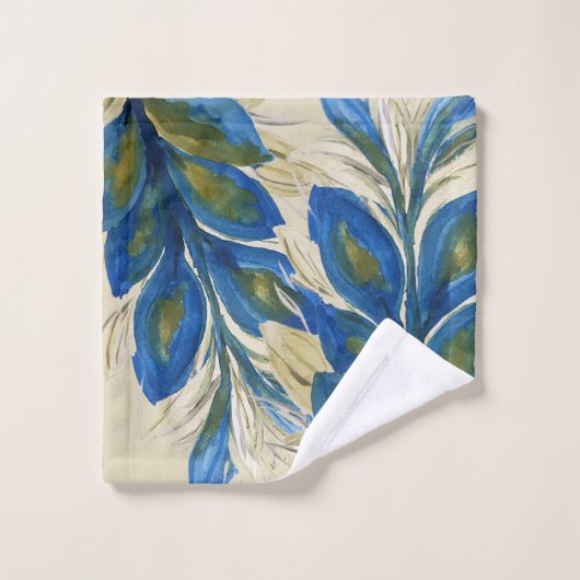 Blue Peacock Feathers Waterverf met de hand geverf Bad Handdoek (Wasdoekje)