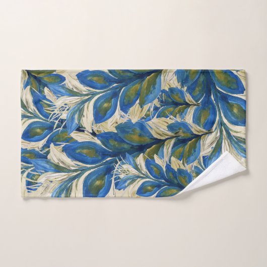 Blue Peacock Feathers Waterverf met de hand geverf Bad Handdoek (Handdoek)