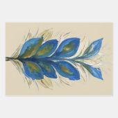 Blue Peacock Feathers Waterverf met de hand geverf Inpakpapier Vel (Voorkant 2)